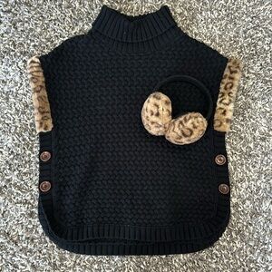 Knit poncho with matching ear muffs